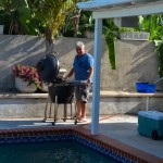 Tending the BBQ